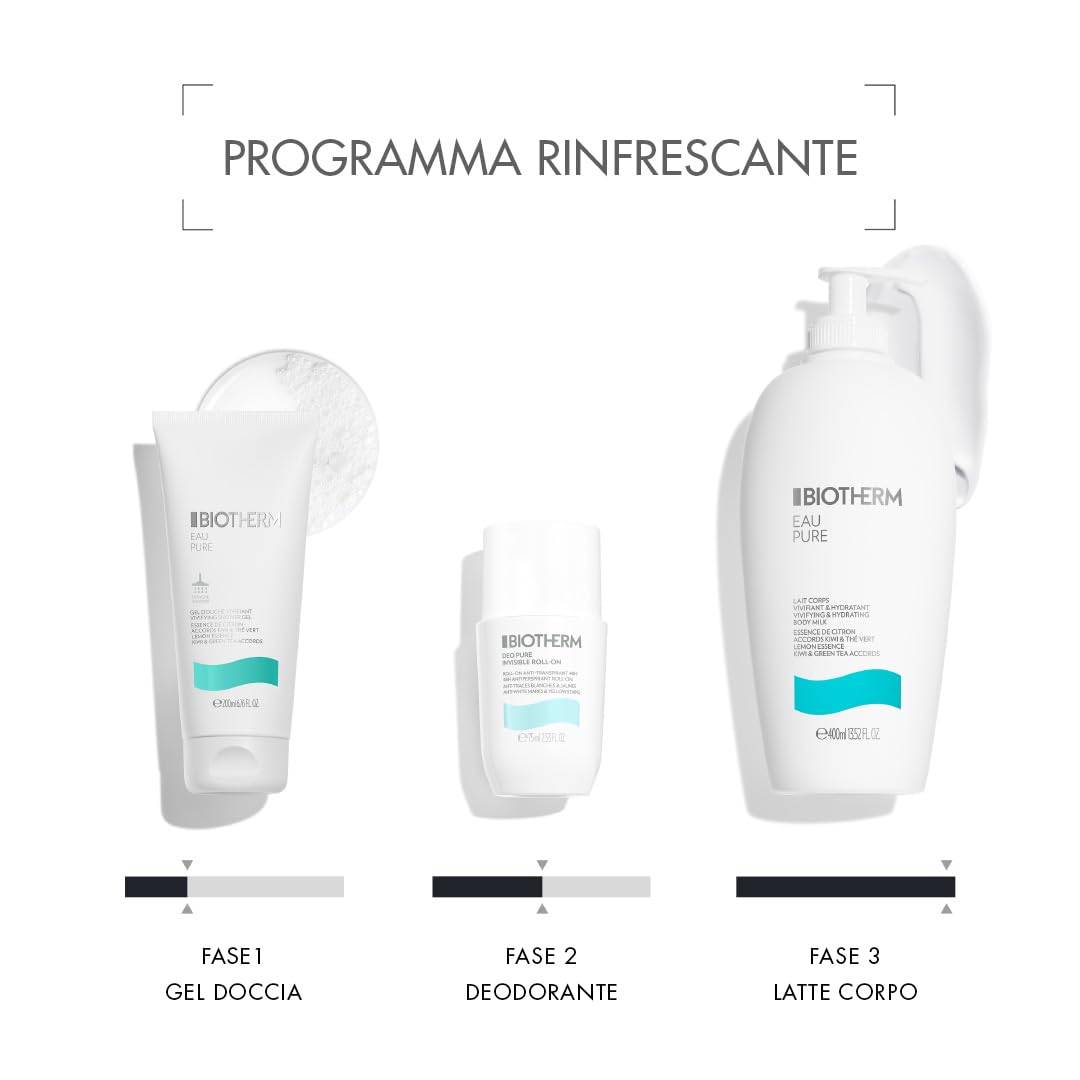 BIOTHERM, Deo Pure Invisible Roll-On, Deodorante Roll-On Antitraspirante, Efficace fino a 48H, Anti Macchie Bianche e Gialle sui Vestiti