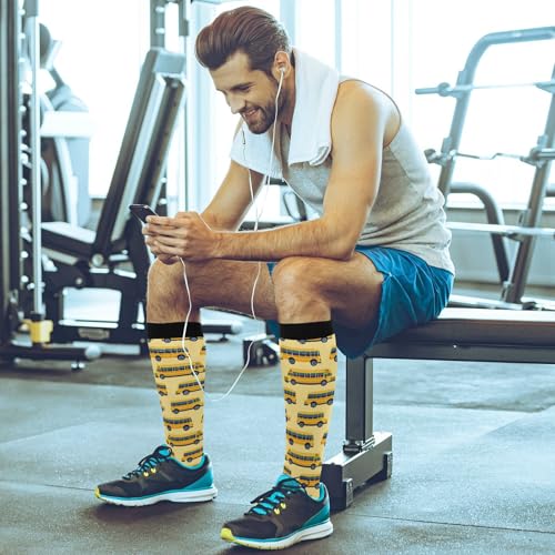 Image of Wusikd Blue Yellow Monster Trucks Compression Socks for Women and Men Circulation Long Socks for Athletic Running 1