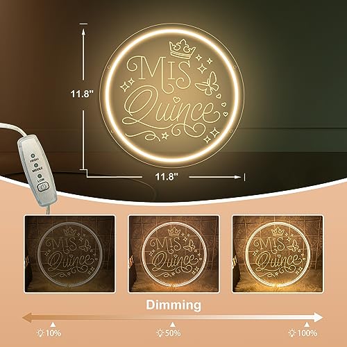 Image of Mis Quince Neon Sign Happy 15th Birthday Neon Signs for Wall Sweet 15 LED Neon Light with Dimmable Switch Neon Lights Letter Neon Wall Sign for Bedroom Quinceanera Birthday Party Decor Girl Gift