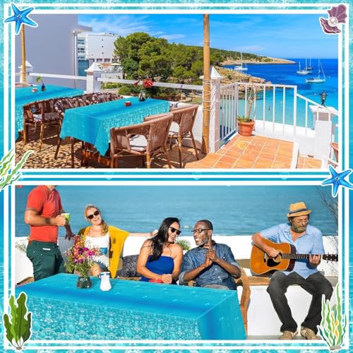 Image of 1 Roll 1200 X 54 Inch Under The Ocean Tablecloth Slide Cutter Box Disposable Backdrop Mermaid Table Cover Sea Waves Bulletin Board Plastic for Water Beach Theme Birthday Party babyshower Decor