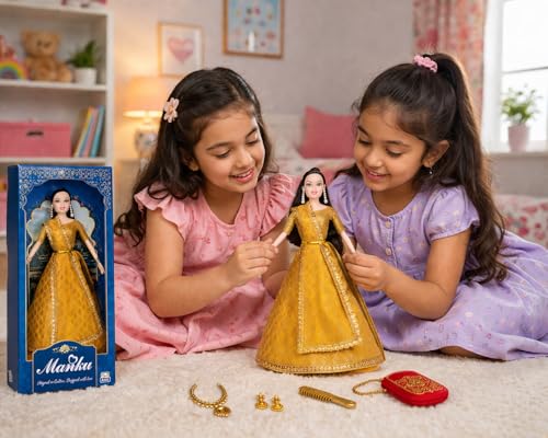 Image of SUPER TOY Indian Traditional Fashion Doll for Girls with Long Hair, Movable Joints & Assorted Ethnic Dresses - Stylish Poseable Doll for Creative Play