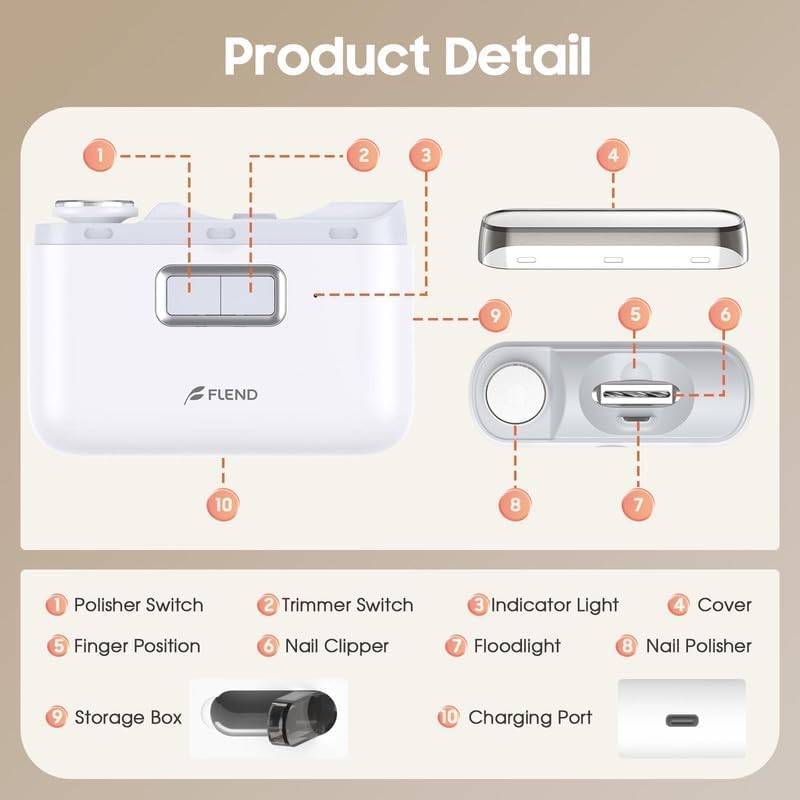 Miniatura 7 de Cortaúñas eléctrico, cortaúñas 2 en 1, cortaúñas automático de 2 velocidades, lima de uñas con luz, juego de manicura para mujeres, cortaúñas para
