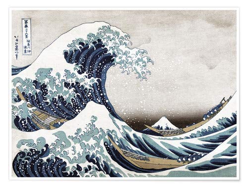La Grande Vague de Kanagawa Poster de Katsushika Hokusai Affiches pour toutes les pièces 70 x 50 cm Bleu Vagues Décoration murale