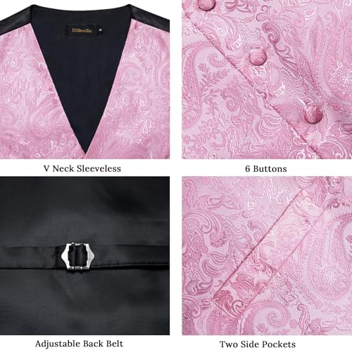 Image of DiBanGu Mens Paisley Suit Waistcoat,Silk Dress Vest and Bowtie Pocket Square Cufflinks with Lapel Pin Set for Wedding Tuxedo