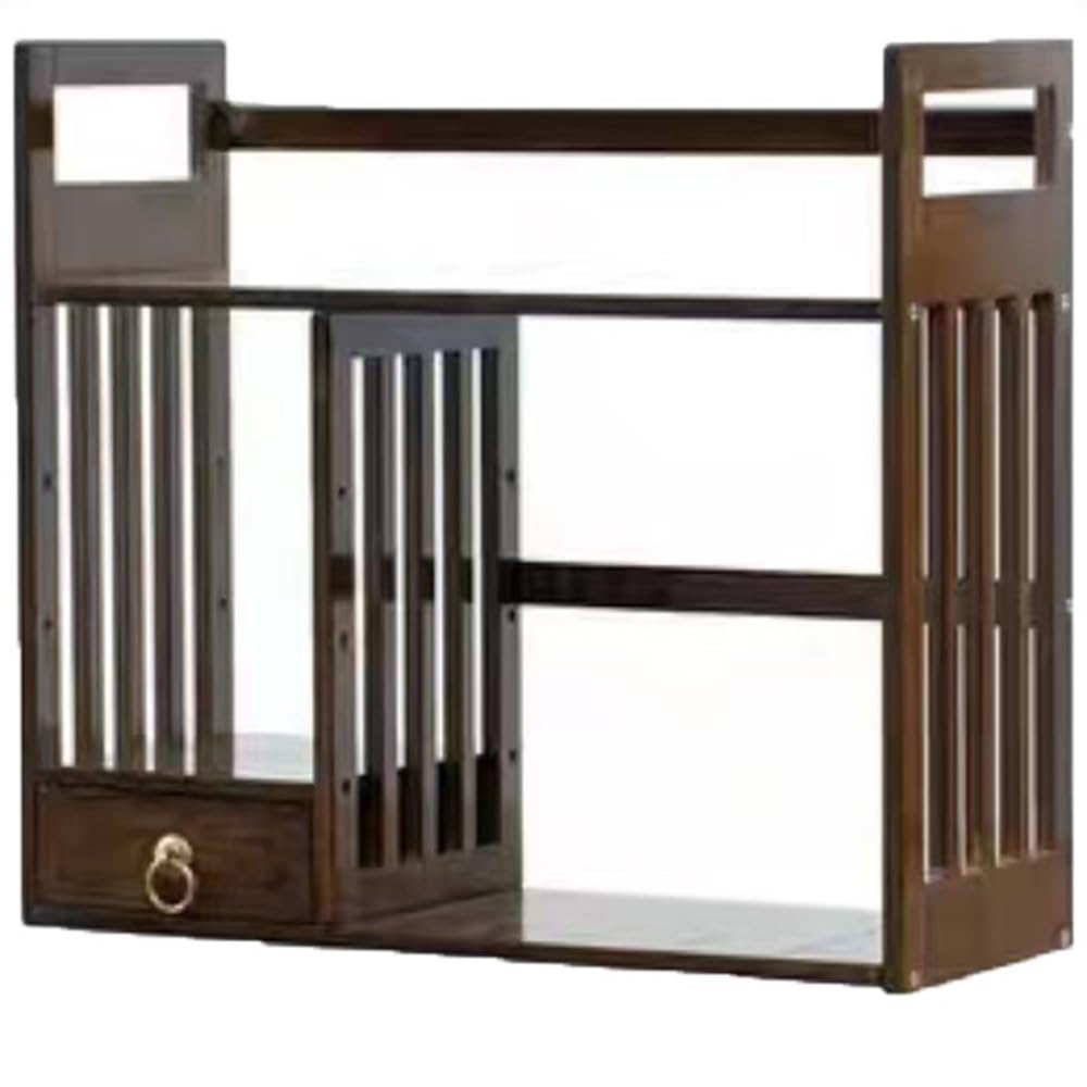 CWCQGH Walnut Bamboo Desktop Bookshelf Organizer with Drawers, Office Storage Shelf Rack, 20in Desk Display for Books and Office Supplies, Stylish Home & Office Decor,Walnut-50cm/20in+1 Drawers