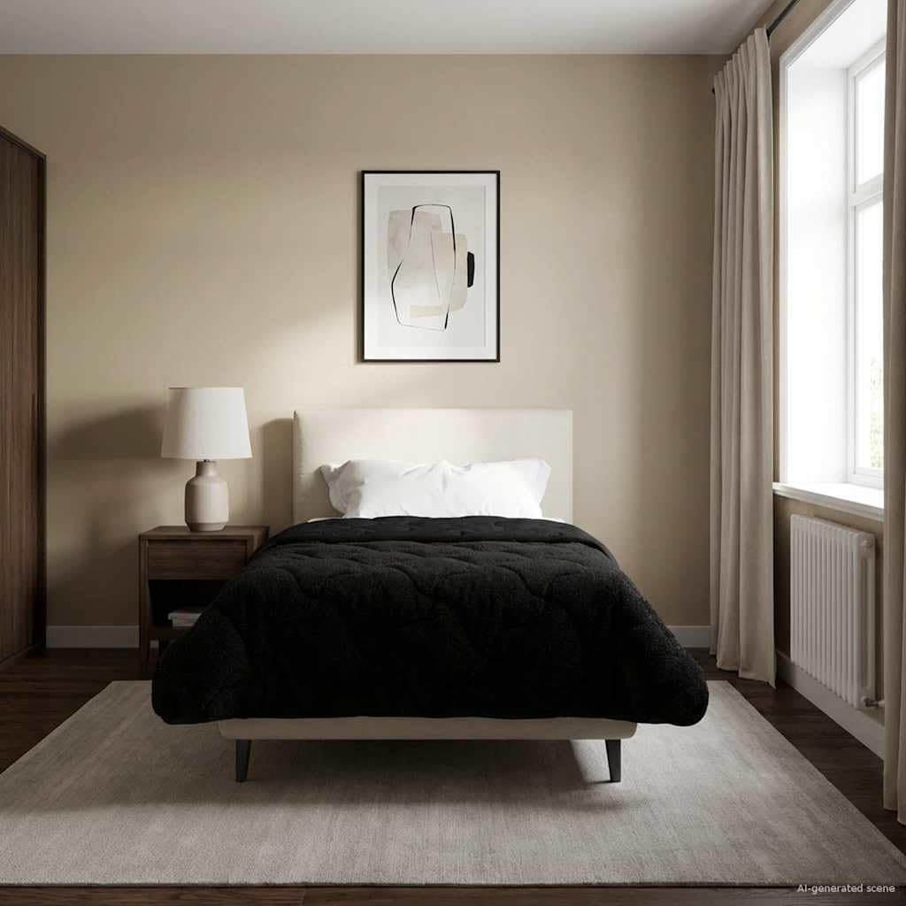Edredón para todo el año, color negro, 135 x 220 cm, con diseño acolchado de microfibra y forro polar para una comodidad óptima, transpirable, lavable, duradera y adecuada para el dormitorio