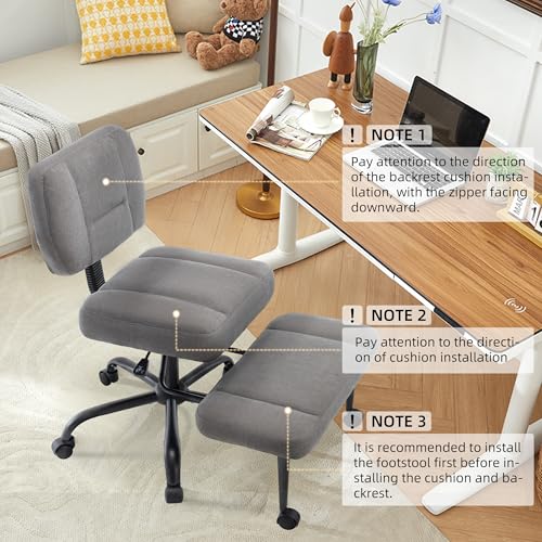 Image of Criss Cross Legged Office Chair with Wheels,Swivel Meditation Chair for ADHD,Ergonomic Desk Chair with Thicken Adjustable Footstool,Fabric Sitting Fidgeting Kneeling Chair for Home Yoga Grey