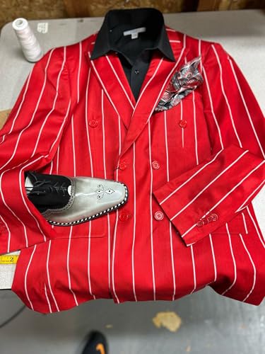 Men's Red and White Pinstripe Double-Breasted Suit - 1920s Gangster Christmas Blazer and Pants4