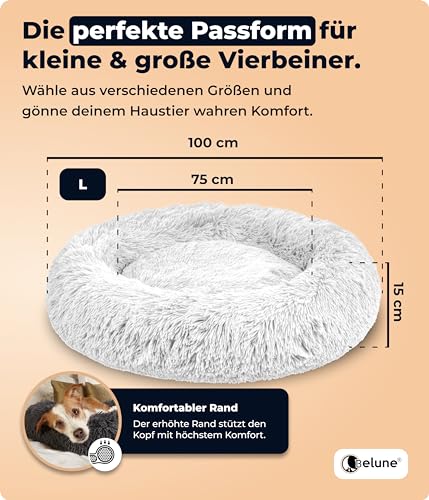 Belune® Hundebett [mit waschbarem Bezug] - Das Original - [L, 100cm, Weiß] Hundekorb, Katzenbett, Hundekörbchen, Dog Bed, Flauschiges Hundebett für große, mittelgroße & kleine Hunde