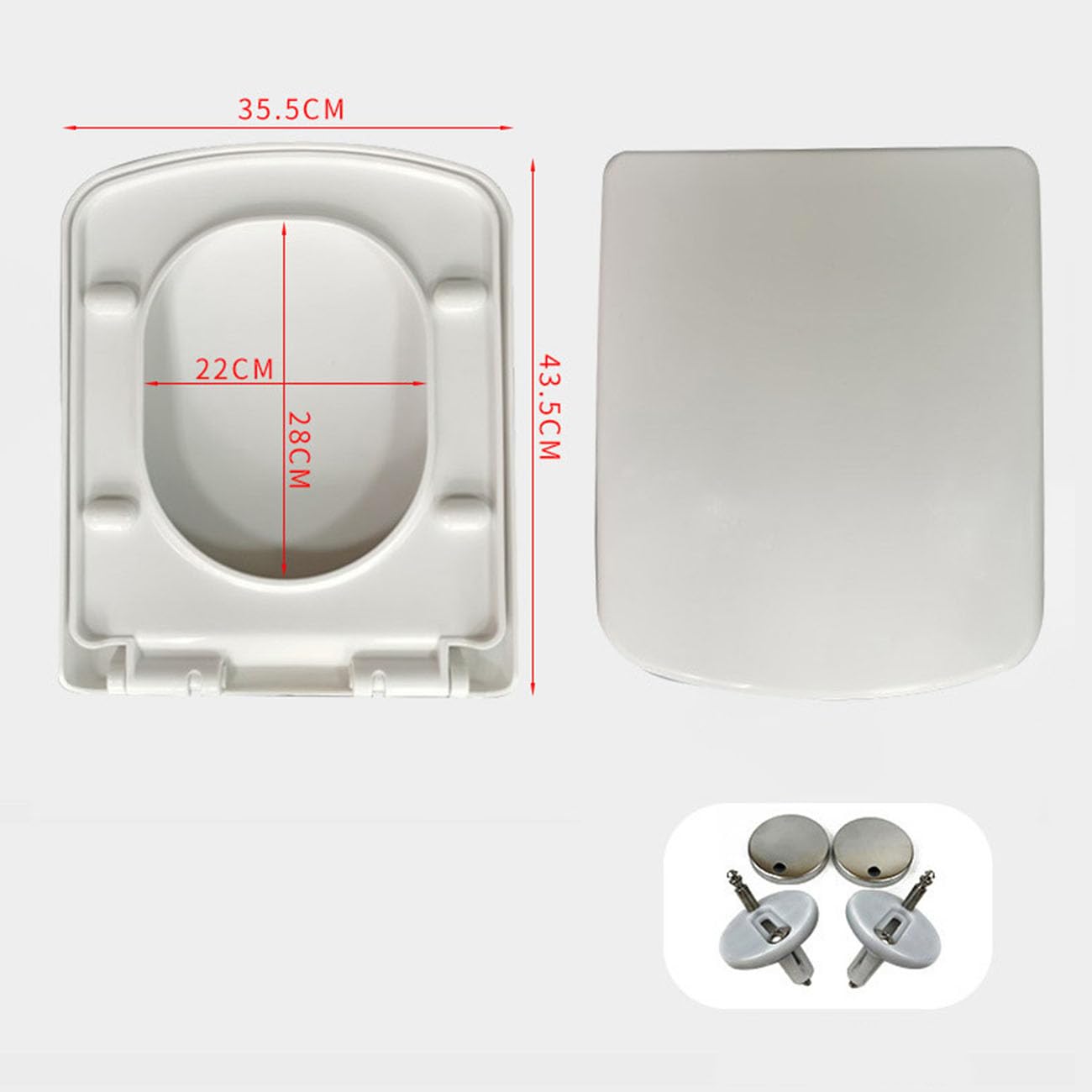 IBOWZ Tapa de WC Bisagras cuadradas Blancas de liberación rápida y fijación Superior Ajustable, 365 x 420 mm
