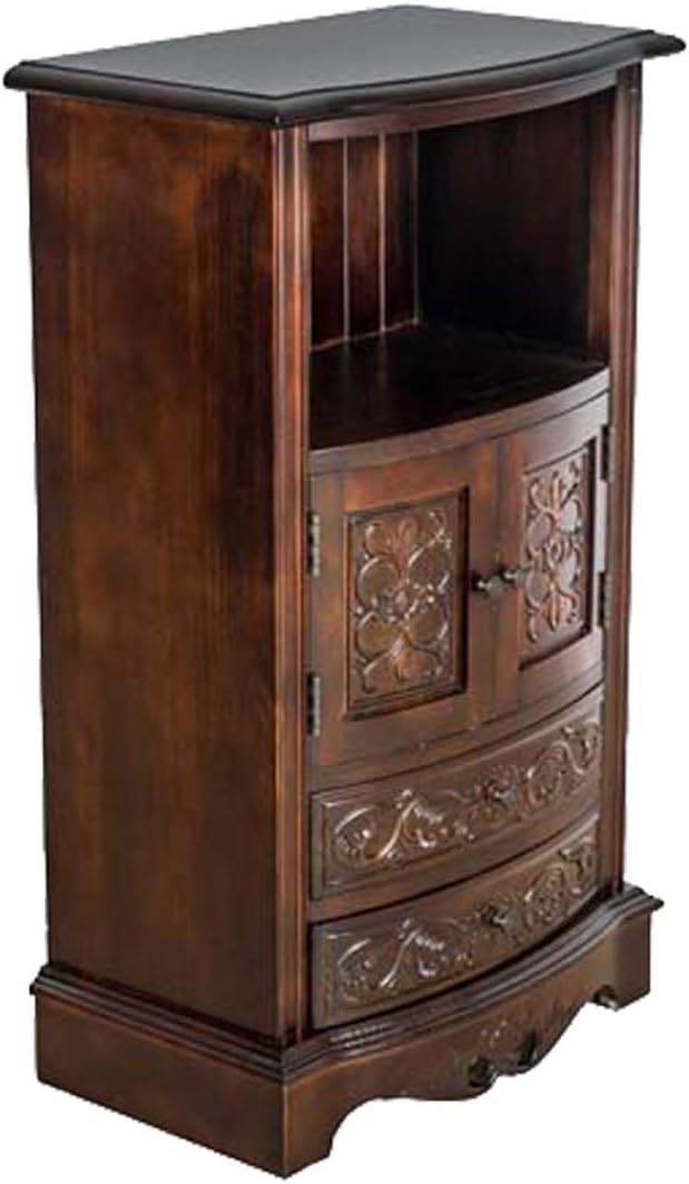 Benjara Engraved Wooden Frame Storage Cabinet with 2 Drawers and 2 Doors, Brown DAMAGED 