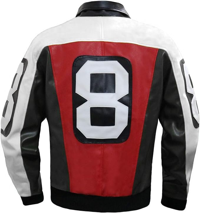 Image of 8 Pool Bomber Jacket- Faux Leather Seinfeld David Puddy Eight ball Lettermen Jacket - 90's Bomber Jacket