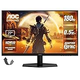 AOC ゲーミングモニター 27G42E/11, 27.0インチ, フルHD/1920×1080@180Hz, 応答速度0.5ms(MPRT), Fast IPS, HDMI2.0 x 1/ DP1.4x1,ブルーライト低減, フリッカーフリー, Adaptive Sync, HDR10対応, 3年保証