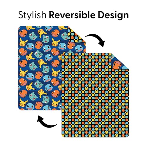 Image of Northwest Pokemon Striped Favorites Quilted Throw Blanket - Oversized Blanket Featuring Pikachu, Charmander, Bulbasaur & Squirtle, Soft and Comfy for Bed, Couch, 60 x 80 Inches
