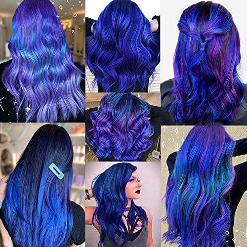 Gpovvimx 12 Pcs Blue Hair Extensions Clip In, Colored Party Highlights Extension For Kids Girls Synthetic Hairpiece Straight 22 Inch thumb #4