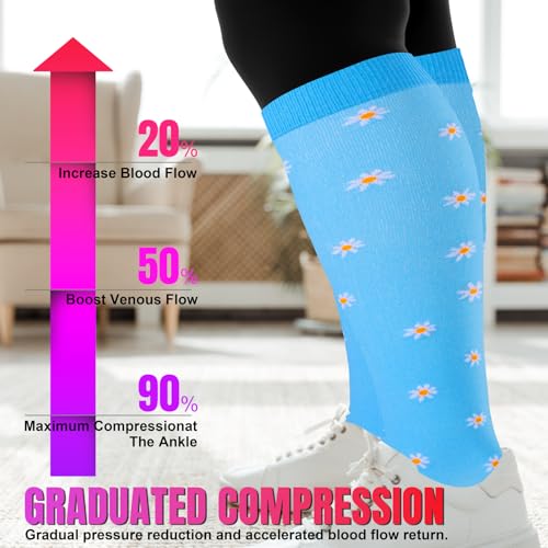 Image of bropite 3 /4 Pairs Plus Size Compression Socks Extra Wide Calf Women&Men 20-30mmHg Support Dancing Cycling Running Climbing