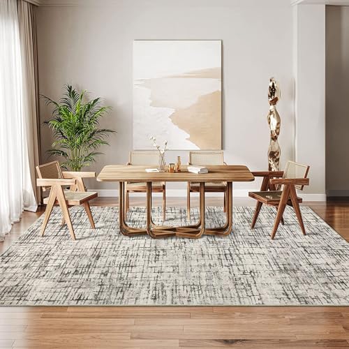 COZYLOOM Washable Area Rug 6x9 Rug for Living Room Modern Rug Non Slip Large Bedroom Rug Contemporary Abstract Rug Soft Low Pile Stain Resistant Carpet for Office Nursery Dining Room 6'x9' Taupe