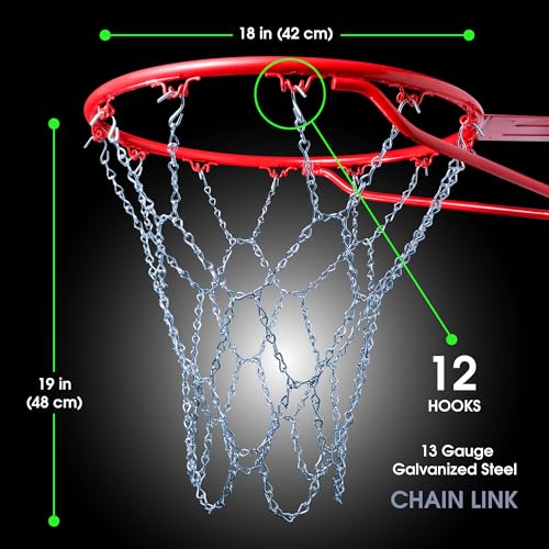 Cannon Sports Heavy Duty Chain Basketball Net – Rust Proof, All Weather Metal Net Replacement - Official Standard 12-Loop Metal Net for Indoor/Outdoor Basketball Rims - Thumbnail 2