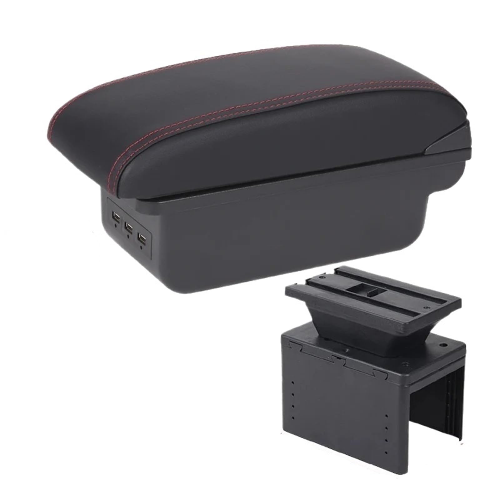 AWGNTQQ Car Armrests Universal Car Armrest Box Model Accessories Storage Modification Retrofit Parts(B1 Black red 3USB)