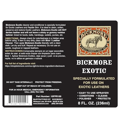 Bickmore Exotic 8oz - Specially Formulated Leather Spray Used to Clean Condition Polish and Protect Exotic Leathers & Reptile Skins