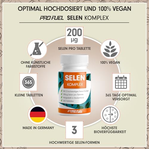 Selen hochdosiert 365x Selen 200µg Tabletten - Selenkomplex aus 3 hochwertigen Selenium-Quellen: Selenhefe, Selenmethionin & Natriumselenit, Selentabletten - laborgeprüft mit Zertifikat - 100% vegan