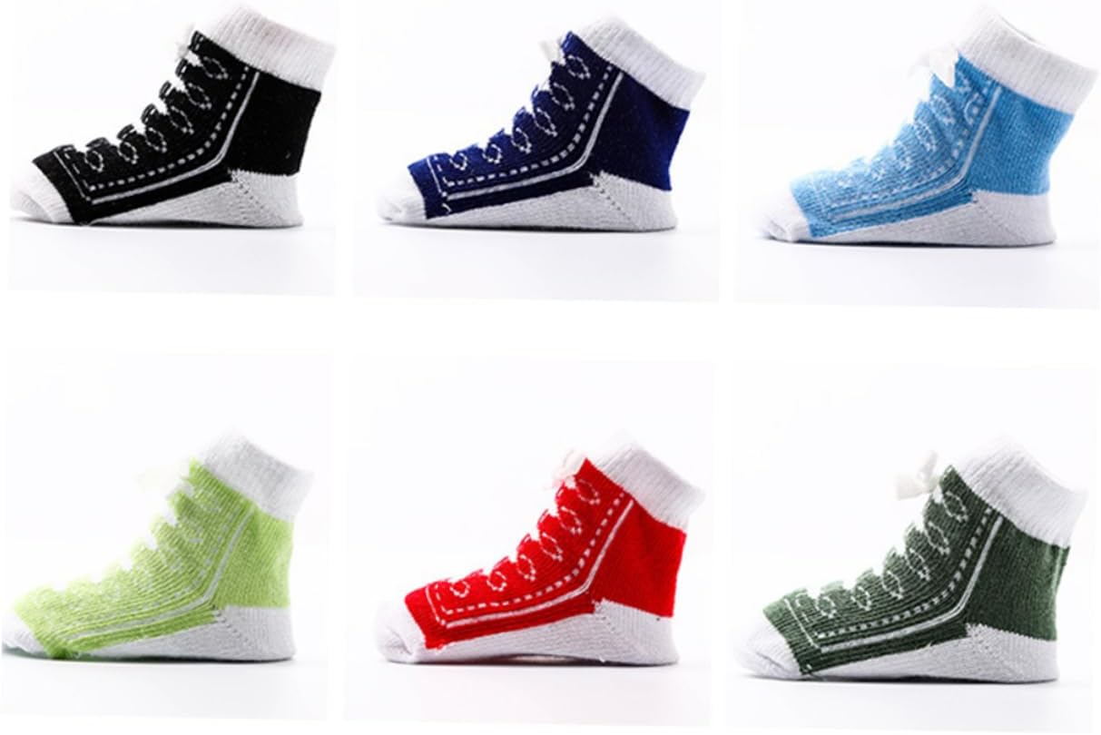 6-pack Unisex Baby Socks Cotton Non-skid Stylish Shoe Shape for Newborns