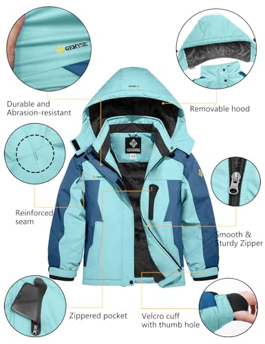 Image of GEMYSE Girl's Waterproof Ski Snow Jacket Hooded Fleece Lined Windproof Winter Jacket