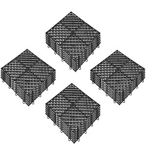 Happybuy Rubber Tiles Interlocking 25 PCS Black, Drainage Tiles 12x12x0.5 Inches, Deck Tiles Outdoor Floor Tiles, Outdoor Interlocking Tiles, Deck Flooring for Pool Shower Bathroom Deck Patio Garage