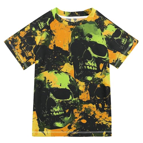 Boys Swing Shirts Skull Graffiti Skeleton Camo Rashguard Short Sleeve Kids T-Shirts Sun UPF 50+