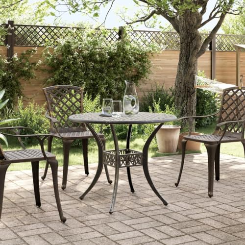 Mesa de jardín de aluminio fundido bronce de Ø90x75 cm con orificio para sombrilla de exterior 4