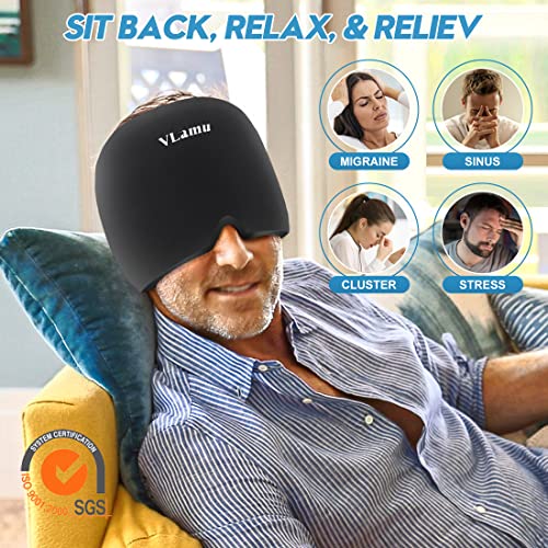Headache Hat For Migraine Relief,Cold And Hot 2 In 1 Migraine Ice Head Wrap,Gel Odorless Migraine Relief Cap As Stress Relief Gifts For Women/Men,Effective Relief For Tension Headache,Vertigo (Black) #TOP1