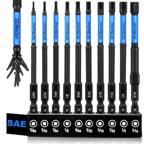 Image of 10-Piece Impact Allen Key Drill Bit Set - 4-Inch Long Hex Bit Set (SAE), Magnetic Head, S2 Alloy Steel, 1 /4'' Hex-Shank, for DIY Furniture Assembly & Car Repairs, by DCWecher