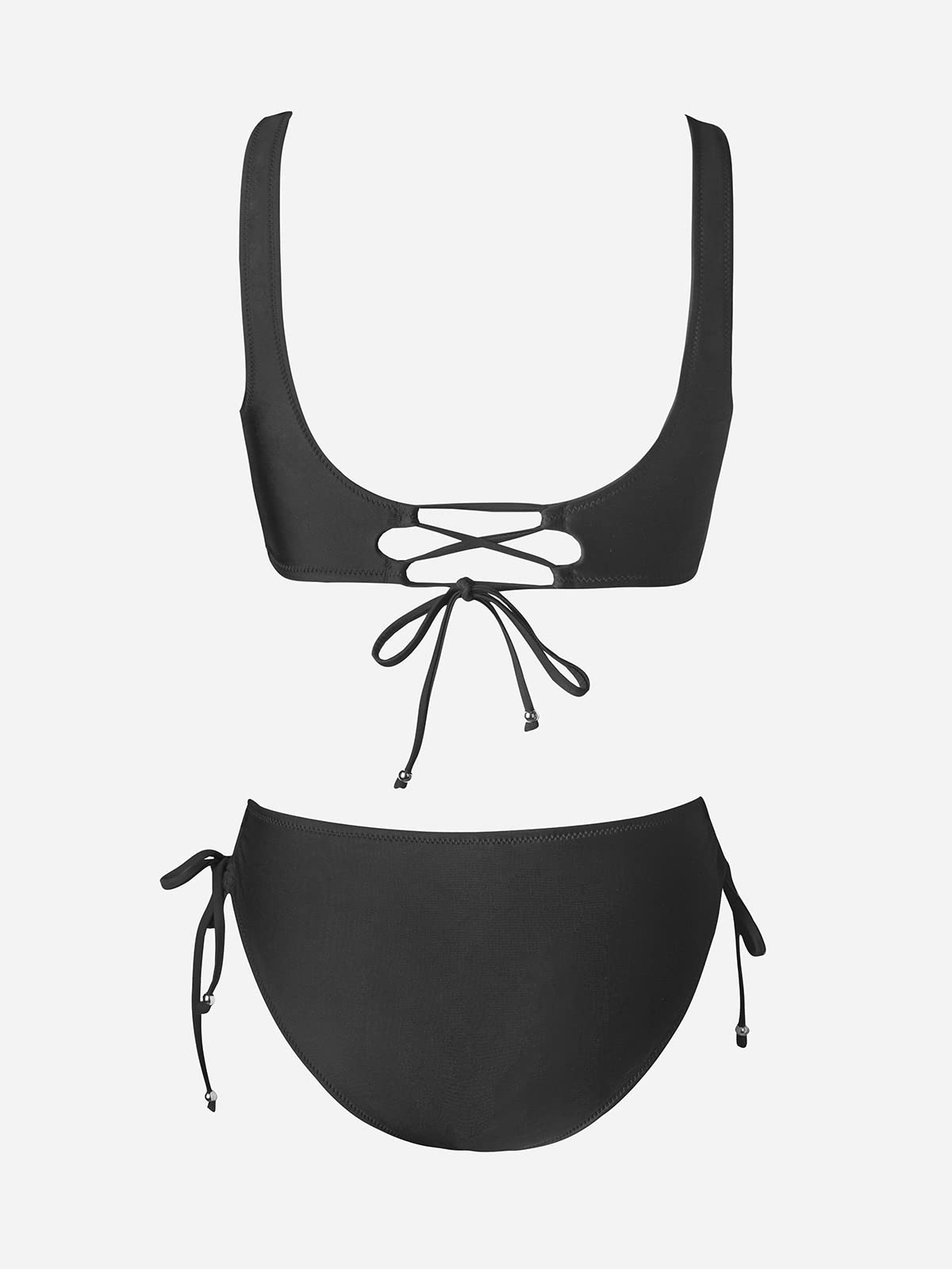 Cupshe, Bikini da donna a incrocio sul davanti e motivo laterale con laccetti, Nero puro., L