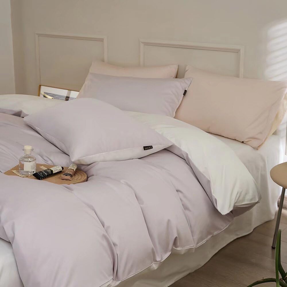 Parure de lit et taies d'oreiller violet blanc pour literie d'hôtel