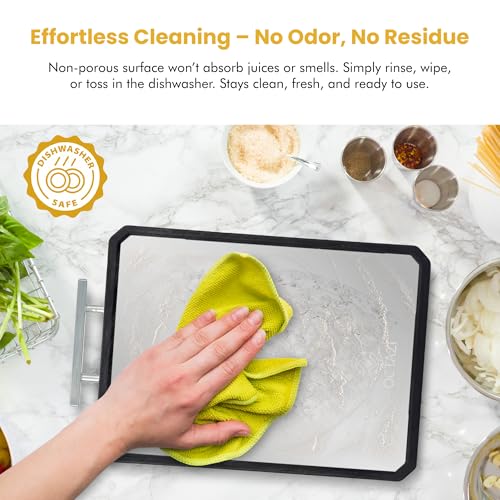 Tabla de Cortar Doble Cara de Acero Inoxidable y Trigo – Superficie No Porosa, Resistente a la Oxidación, Apta para Lavavajillas, Amigable con Cuchillos para Preparación de Alimentos miniatura 6
