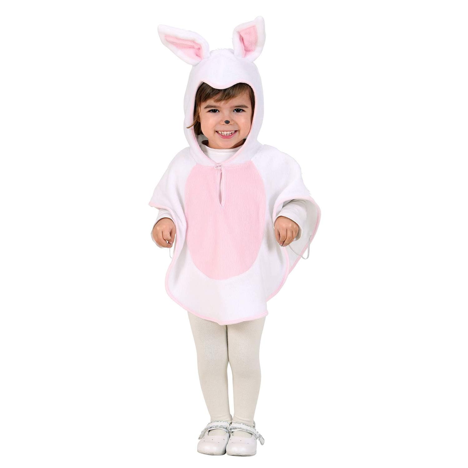 Widmann 60200 60200 Children's Plush Rabbit Costume Poncho with Hood Animal Carnival Theme Party Girls Pink/White 110 cm