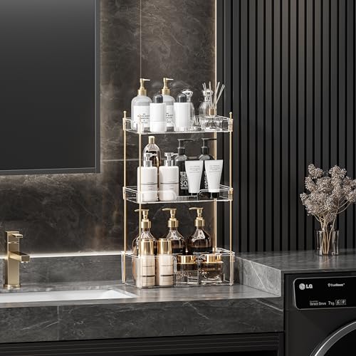 Image of Akinbas 3 Tier Bathroom Organizer Countertop Makeup Perfume Tray Skincare Organizer for Bathroom Dresser Vanity (White)