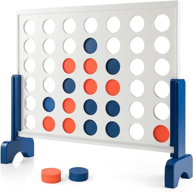 COSTWAY Wooden Giant Connect 4, Four in A Row Game Set with 42 Jumbo Coins, Release Lever and Carrying Bag, Portable 4-to-Score Inddor Outdoor Games for Kids Adults (White)