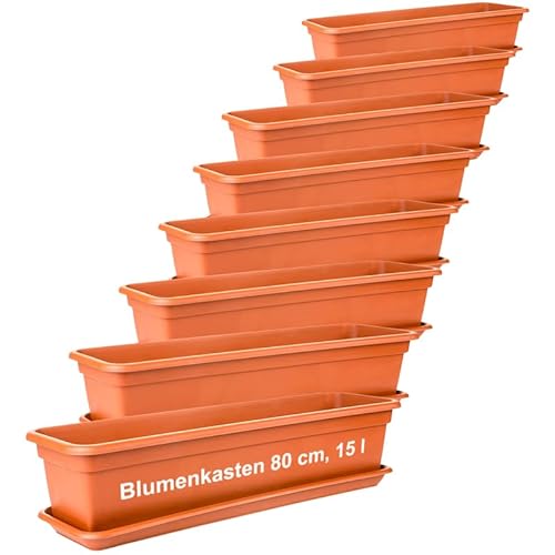 2friends Blumenkasten Set 80cm, Terracotta â€“ 8er-Set Balkonkästen mit Untersetzer, Hochwertiger Kunststoff, EU