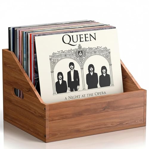 Wood Vinyl Record Storage Retro & Durable Vinyl Crate and Record Holder Album Storage Record Case Box for 60+ Records Perfect Record Organizer for Home Decor and Collection Display(Brown)