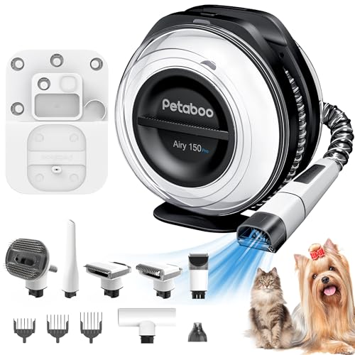petaboo Cordless Dog Grooming Vacuum, Pet Grooming Kit with Clippers Nail Grinder,2.2L Dust Cup,Low Noise,Dog Vacuum for Shedding Grooming for Home Outdoor Car,7 in 1set