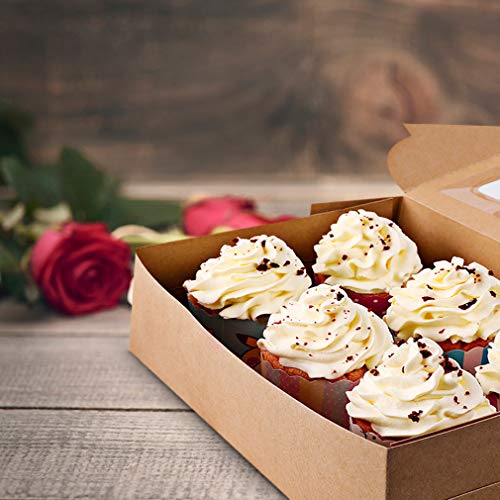 YunKo 15 Pack Bakery Cupcake Boxes with Inserts Bakery Boxes with Window Hold 6 Cupcakes for Party Birthday Guests(Brown)