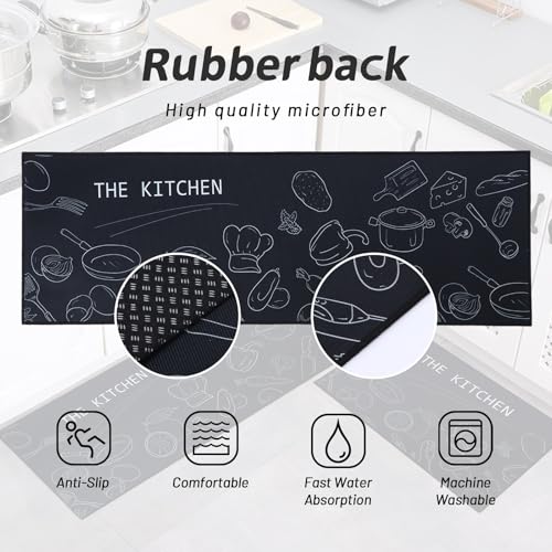 Kitchen Rugs 2 Pieces, Black, 40x60+40x120cm, Modern Geometric, Water Resistant, Non-Slip, Machine Washable, Kitchen, Entryway, Doorway, Hallway, Office, High Traffic Areas - Image 5