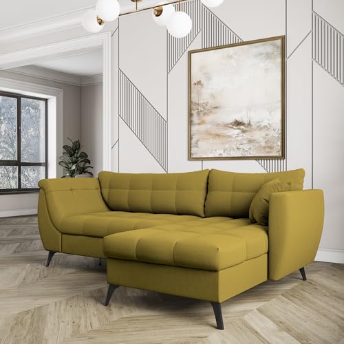 Masseno Ecksofa MOLLIS R-S mit Schlaffunktion L-Form, Sofa mit Bettkasten, Wohnzimmersofa, Couch, Soffa, Bettsofa, Couchgarnitur- Gelb, SORO 40 – Bild 5