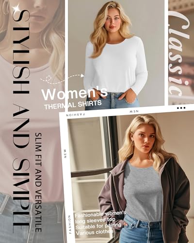 3 Pack Women's Plus Size Cotton Shirts, Scoop Neck Long Sleeve Casual Tops Form Fitting Knitted T-Shirts Blouses2