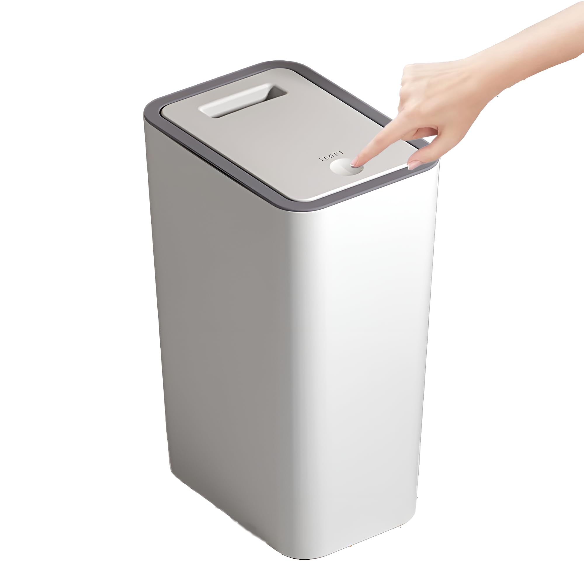 Bedroom Bin,Push Button Plastic Bin for Bedroom,10L Slim Bathroom Bin with Lid,Narrow Waste Bin for Bathroom Anti-Odour,Plastic Thin Trash Can for Office,Living Room,Kitchen,Toilet (White)