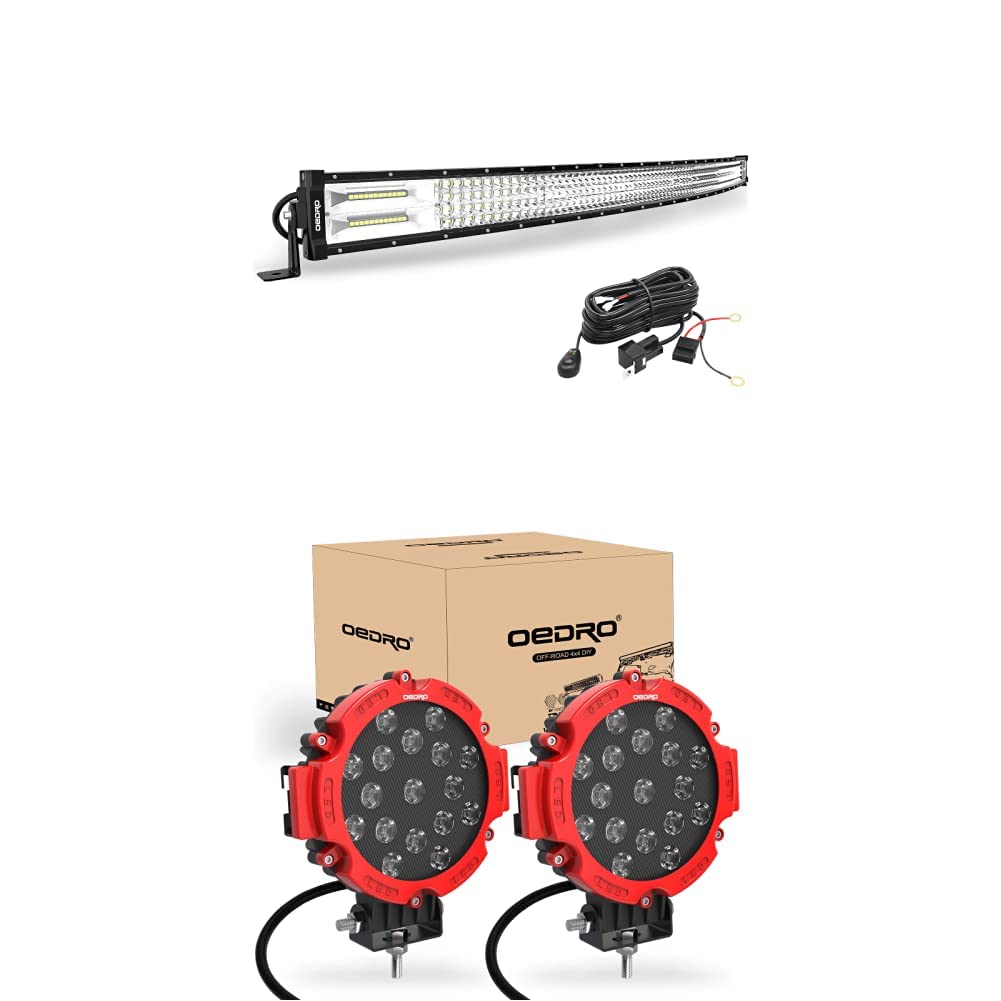 Photo 1 of OEDRO LED Light Bar 52 Inch 1525W & 2Pcs 7 Inch 51W Round Spot Light Pod Off Road Lights Led Fog Light Truck Light Boat Lighting Fit for UTV ATV Pickup Jeep Truck SUV