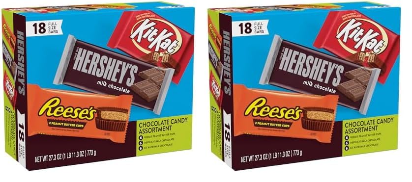 HERSHEY'S, KIT KAT and REESE'S Assorted Milk Chocolate, Full Size Easter Candy Bar Variety Box, 27.3 oz (18 Count) (Pack of 2) - Milk Chocolate - 18 Count (Pack of 2)