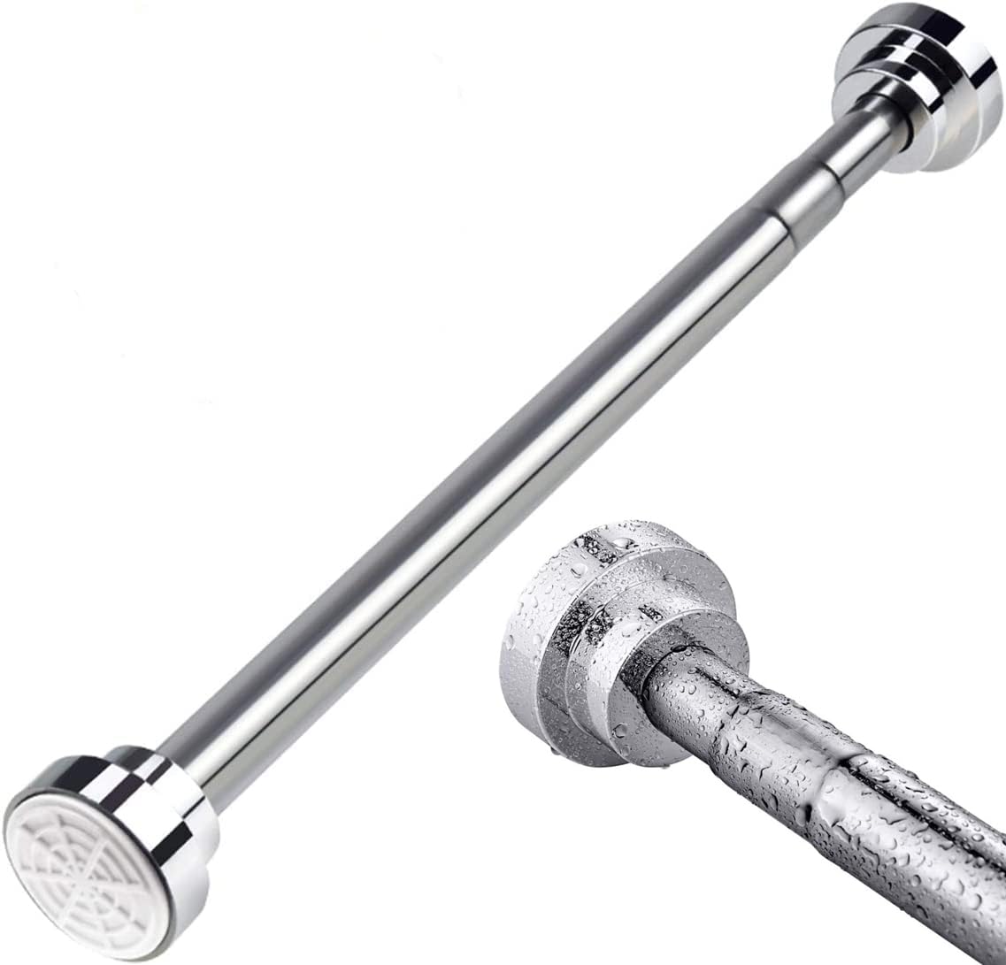Shower Curtain Rod 155cm to 290cm Adjustable Extendable Length Telescopic Tension Bar Stainless Steel No Drill Type for Bathroom Shower Bathtub (155cm to 290cm)