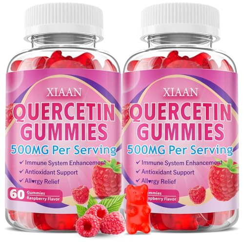 XIAAN Quercetin Gummies 500mg for Kids & Adults Organic Quercetin Supplements with Bromelain Zinc Vitamin C and D3 Support Antioxidant & Immune System Health Raspberry Flavor 120 Count